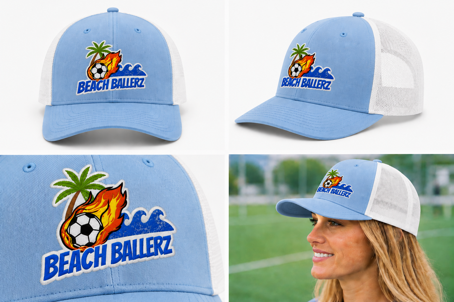 Beach Ballerz Columbia Blue and White trucker