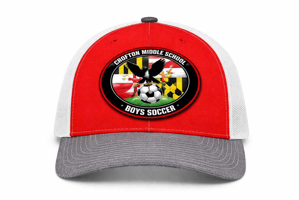 Red, White and Heather Grey Trucker