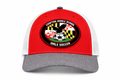 Red, White and Heather Grey Trucker